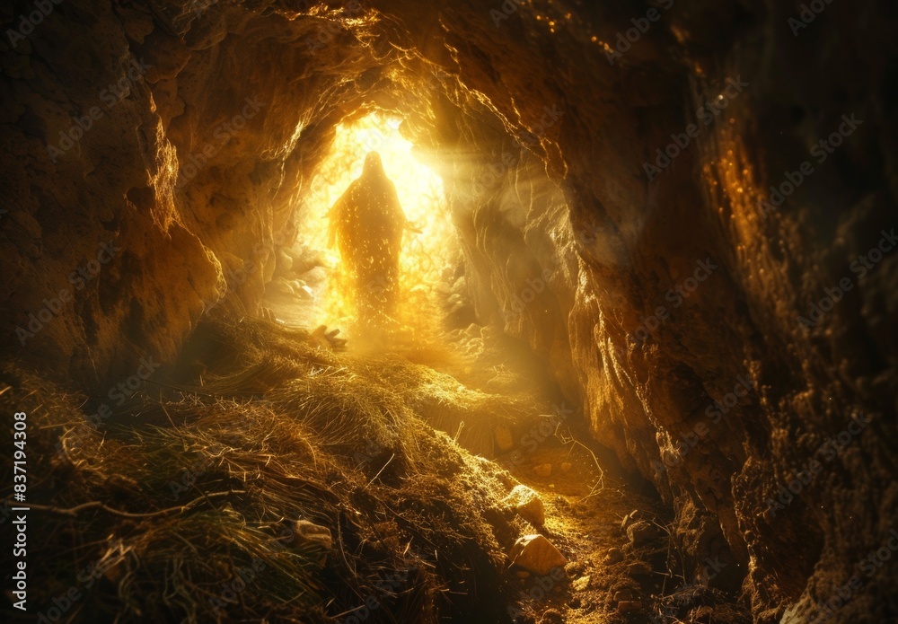 Jesus steps out of the tomb, bathed in an amazing light, symbolizing his victory over death. This moment is all about hope, renewal, and the promise of a new beginning. Jesus steps out of the tomb, bathed in an amazing light, symbolizing his victory over death. This moment is all about hope, renewal, and the promise of a new beginning.
