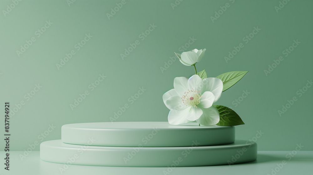 3D Display Podium in Pastel Green with Single White Flower 3D Display Podium in Pastel Green with Single White Flower