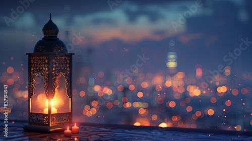 Enchanting Nighttime Lantern and Mosque Scene