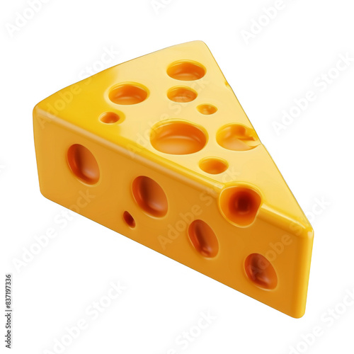 3D cartoon triangular cheese isolated on transparent background cutout png