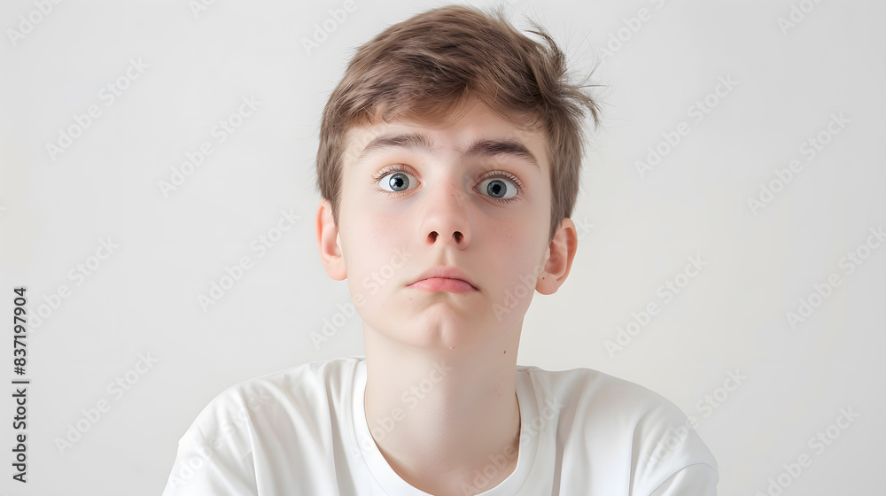 Bothered teenage boy on white background Bothered teenage boy on white background