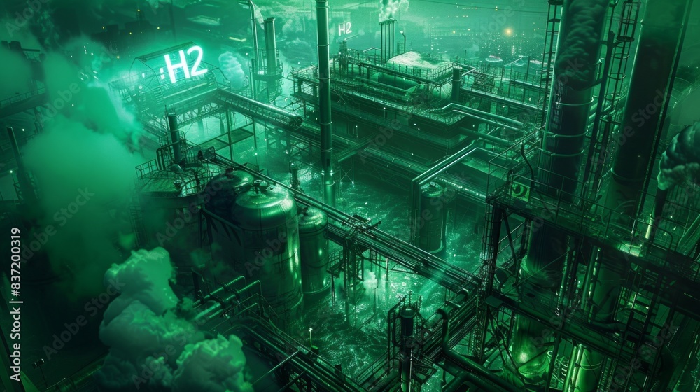 Obraz premium Clean hydrogen as renewable energy source at factory