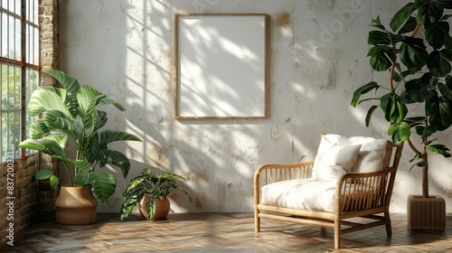 A room with a white wall and a white chair