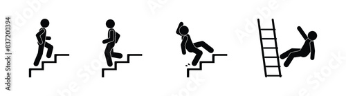 man and ladder icon, stick figure stickman, isolated vector symbol, warning sign falling from steps © north100