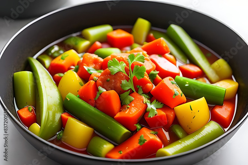 Assorted stewed vegetables with bell pepper zucchini and parsley