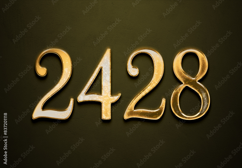 Old gold effect of 2428 number with 3D glossy style Mockup. Old gold effect of 2428 number with 3D glossy style Mockup.