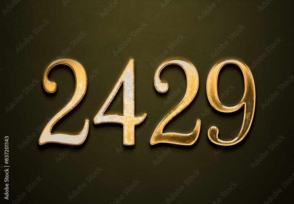 Old gold effect of 2429 number with 3D glossy style Mockup.	