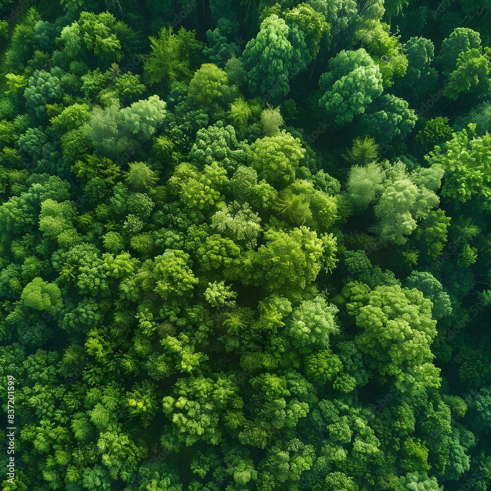 Overhead shot of dense tree tops in a vibrant forest, showcasing nature's patterns and textures Overhead shot of dense tree tops in a vibrant forest, showcasing nature's patterns and textures