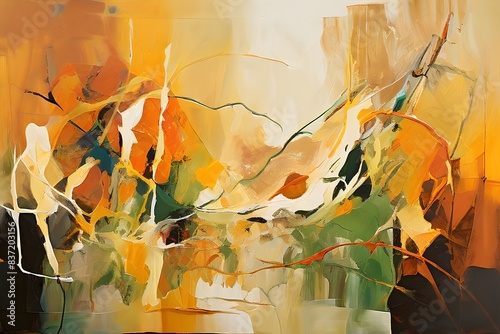 abstract painting symbolizing environmental protection with organic shapes in earthy color tones