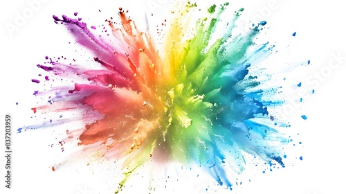 Rainbow-colored fireworks explosion, isolated on a white background