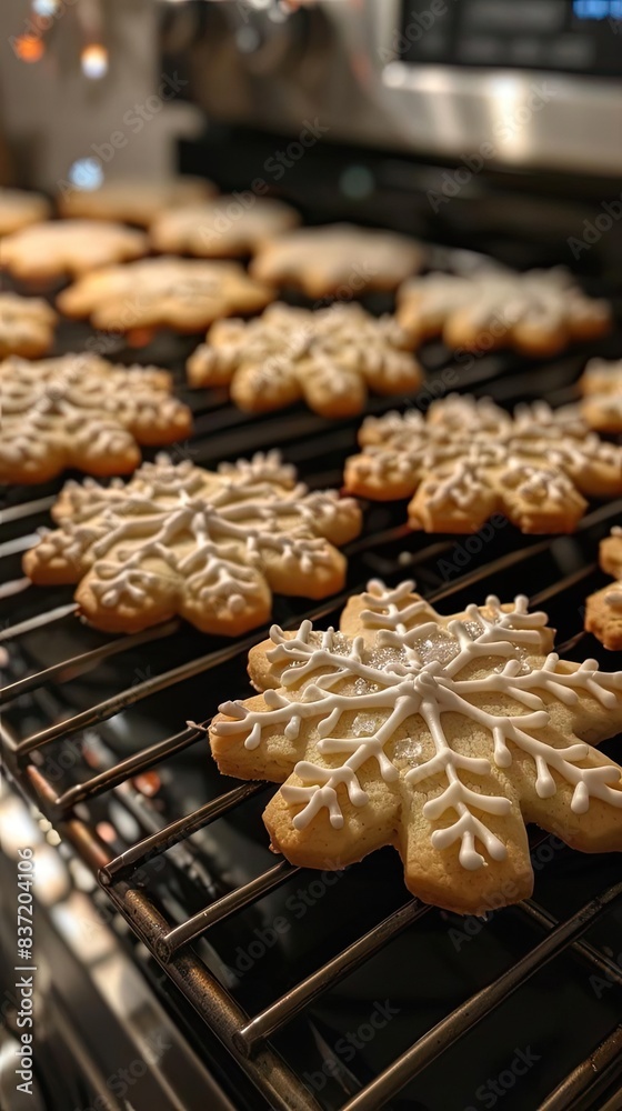 Homemade sugar cookies with intricate icing designs, fresh from the oven, warm and inviting kitchen setting Homemade sugar cookies with intricate icing designs, fresh from the oven, warm and inviting kitchen setting