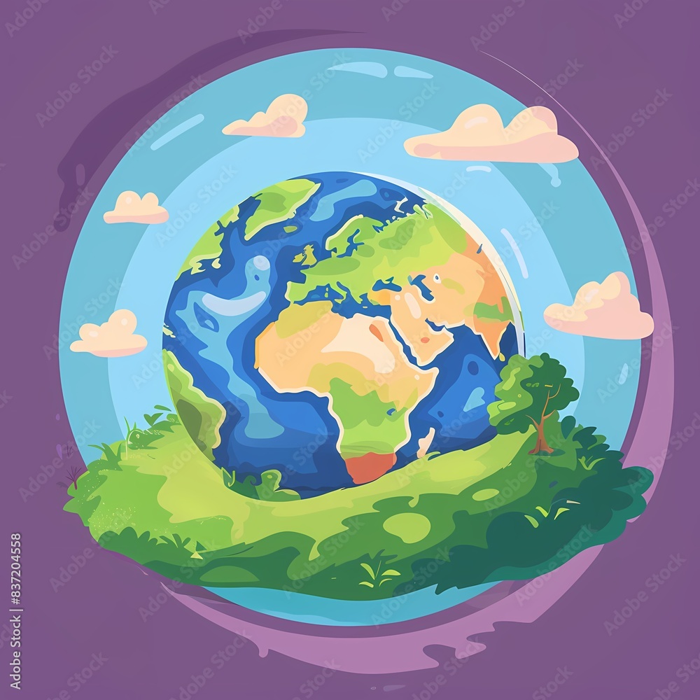 Naklejka premium Preserving Earth's Beauty: Front View of Protected Nature Areas in Flat Design Cartoon Illustration with Conservation Efforts Theme