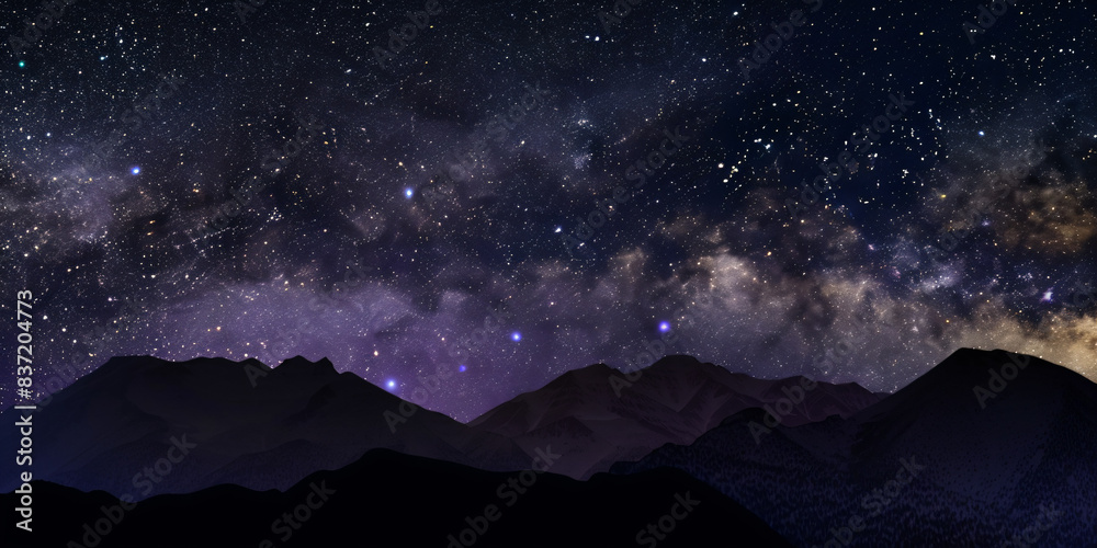 Starry night sky over serene mountain landscape with milky way galaxy Starry night sky over serene mountain landscape with milky way galaxy