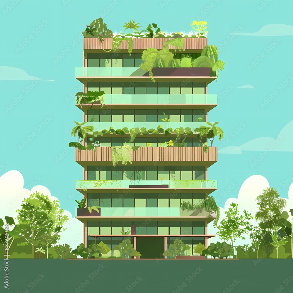 Eco-Friendly Architecture in Triadic Colors â€“ Front View of Green ...