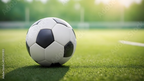 soccer ball on green grass field. sports, football background