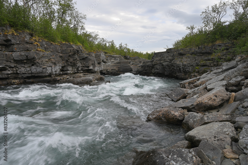 Sweden landscape canyon river Abiskojakka Sweden landscape canyon river Abiskojakka