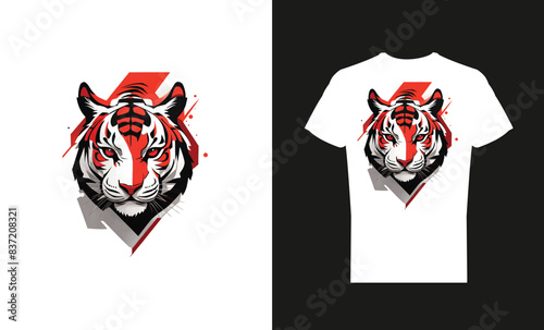 T-shirt design samples with bengal tiger mouth in logo photo