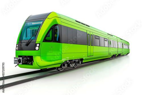 Modern Green Train on White Background - Sleek and Futuristic Design of a Contemporary Passenger Train