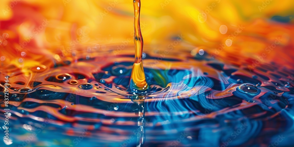 Macro image of the multicolor oil paint drop