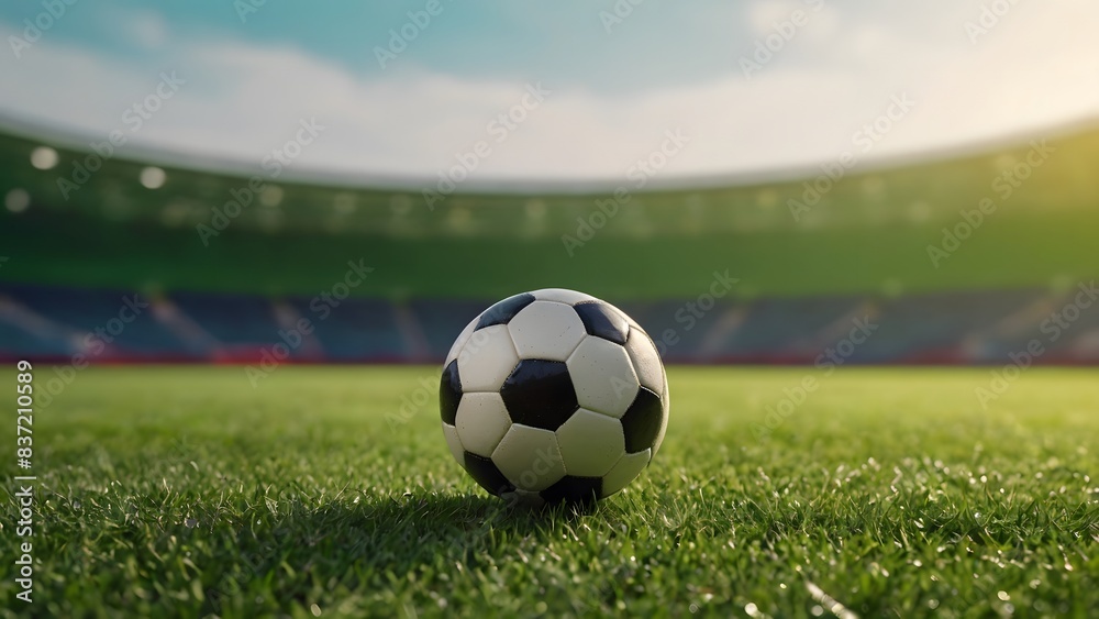 Fototapeta premium soccer ball on green grass field. sports, football background