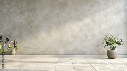  classic background with a light gray wall and light travertine flooring for an understated, elegant appearance. photo