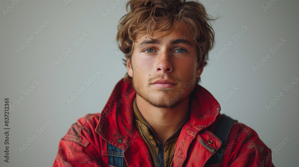Worker man in red clothing (workwear) Worker man in red clothing (workwear)