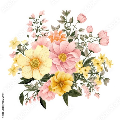 Beautiful bouquet of pastel flowers including pink, yellow, and orange blossoms, perfect for spring and summer themes.