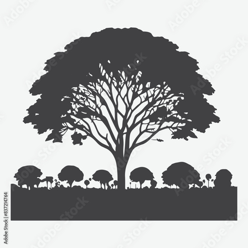 Print Majestic Teak Tree Silhouette, Nature's Timeless Elegance in Silhouetted Form