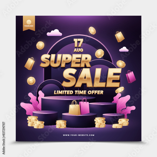 Super sale banner template design for web app or social media.