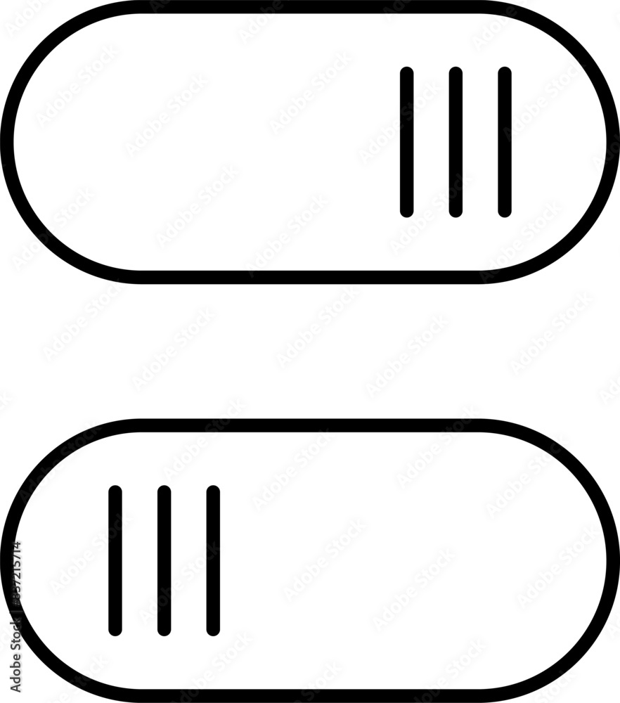 Set of toggle icons. Toggle switch line icon. Switch on and off slider. Switch Button Icon for Devices User Interface. Isolated Vector illustration. Set of toggle icons. Toggle switch line icon. Switch on and off slider. Switch Button Icon for Devices User Interface. Isolated Vector illustration.