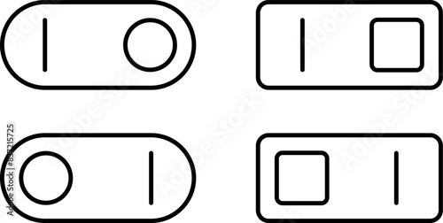 Set of toggle icons. Toggle switch line icon. Switch on and off slider. Switch Button Icon for Devices User Interface. Isolated Vector illustration.