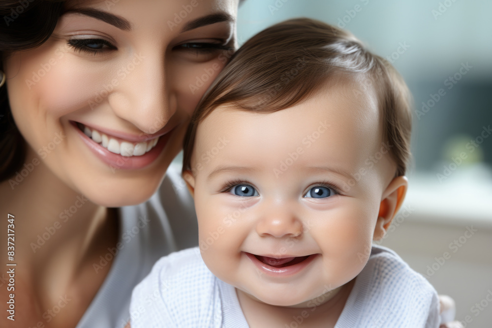 Smiling Mother and Baby Portrait Closeup of Joyful Family Bonding Moment Smiling Mother and Baby Portrait Closeup of Joyful Family Bonding Moment