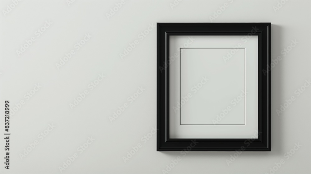 Simple black frame with white background on light gray wall in modern minimalist room Simple black frame with white background on light gray wall in modern minimalist room