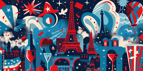 Bastille Day in Pop Art: Eiffel Tower in Vibrant Colors