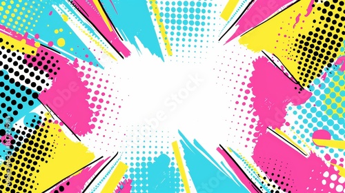 1980s style design with vibrant colors and a clear middle section - graphic design, advertising, nostalgia