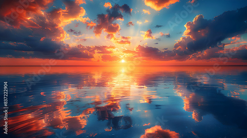 An ultra HD view of a nature tide pool at sunrise, the sky glowing with vibrant colors and the water reflecting the light