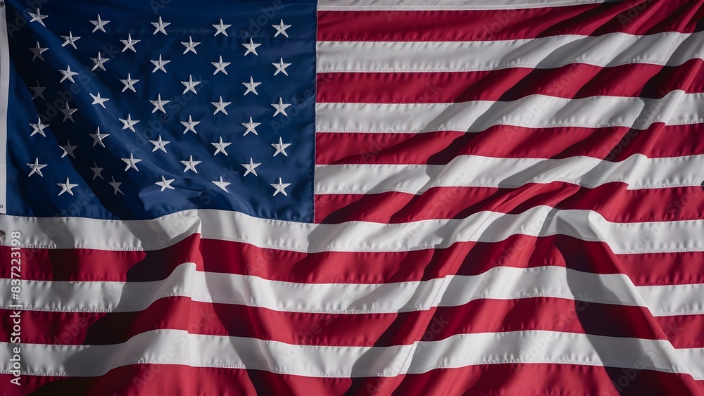 Obraz premium United States flag in a detailed close-up, occupying the entire visible area.