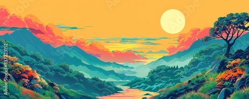 Pop Art Landscapes, Pop Art, Bright Colors, Digital Illustration