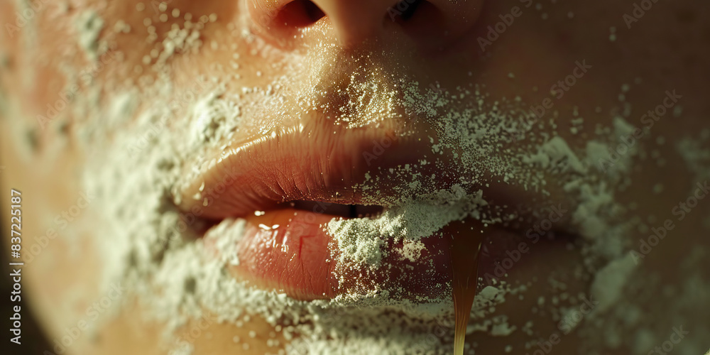Fototapeta premium The sticky residue of drugs, lining a user's nostrils, hiding their addiction from view.