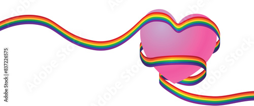 Gay pride month colors on LGBTQ+ rainbow ribbon for tolerance festival background