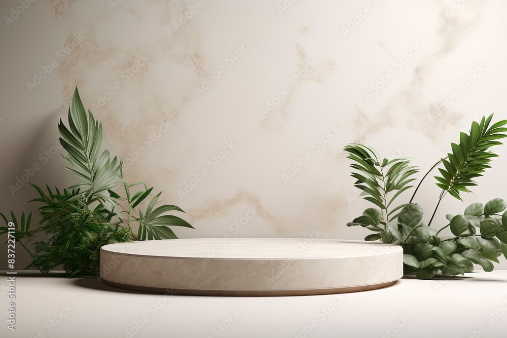 Marble stone podium for your product, natural theme background, generative Ai Marble stone podium for your product, natural theme background, generative Ai