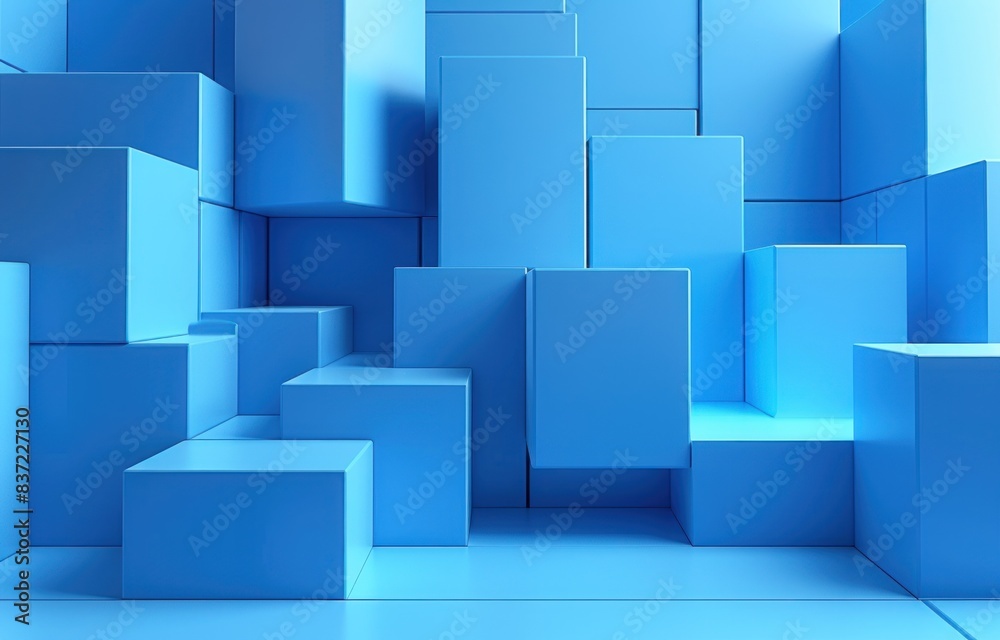 Abstract blue background with cubes and blocks, Abstract blue background with cubes and blocks,