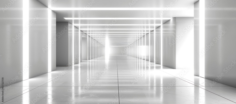 Obraz premium white empty modern minimalistic corridor with light and reflections