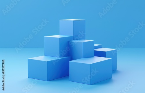 blue cubes arranged in the shape of stairs on a blue background © gudangPIXEL