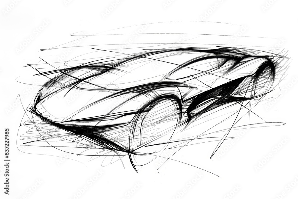Black And White Hand Sketch of a Modern Car Concept. Generative AI