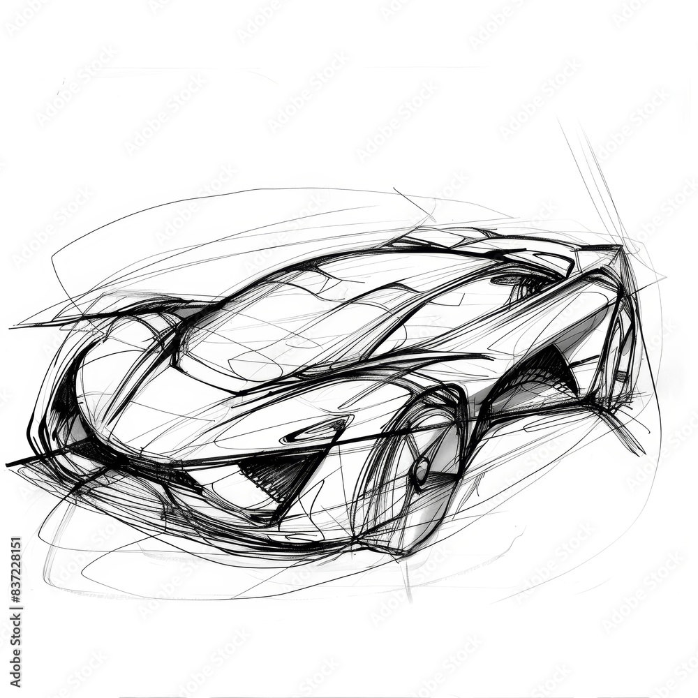 Black And White Hand Sketch Of A Sleek Sports Car Concept. Generative AI