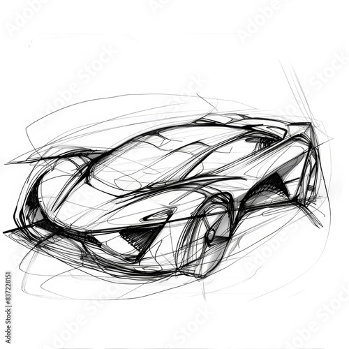 Black And White Hand Sketch Of A Sleek Sports Car Concept. Generative AI