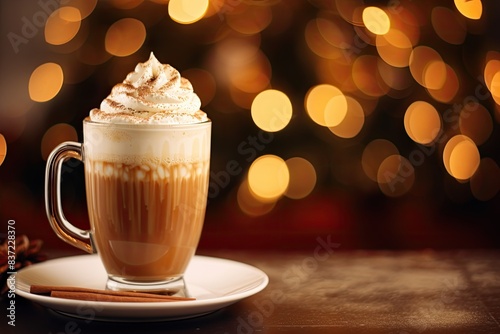Festive Latte with Whipped Cream and Cinnamon