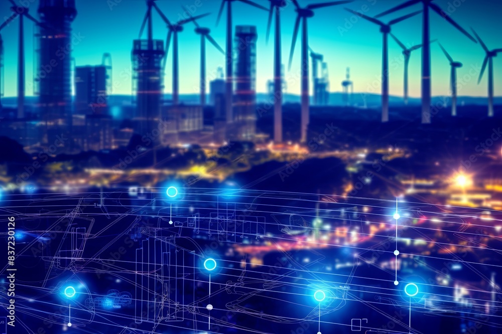 Fototapeta premium Advancing Energy Sustainability with the Smart Grid, IoT, Technology Concept, Background
