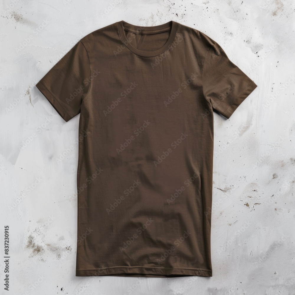 Brown t-shirt with a round neckline, solid color, white background Brown t-shirt with a round neckline, solid color, white background